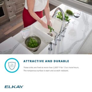 Elkay SWUF32189WH Fireclay Equal Double Bowl Farmhouse Sink, White