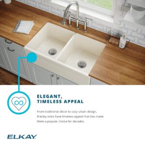 Elkay SWUF32189WH Fireclay Equal Double Bowl Farmhouse Sink, White