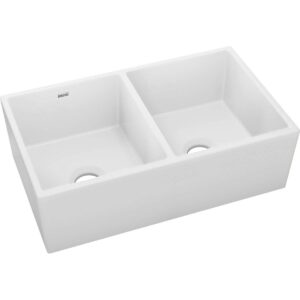 Elkay SWUF32189WH Fireclay Equal Double Bowl Farmhouse Sink, White