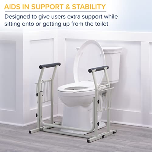 Drive Medical RTL12079 Toilet Safety Frame, Stand Alone Toilet Rails, Easy to Install Toilet Railing, Toilet Seat Frame for Elderly, Adjustable Handrails for Toilet Seat