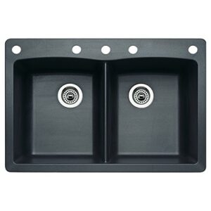 blanco 440220-5 diamond 5-hole double-basin drop-in or undermount granite kitchen sink, anthracite