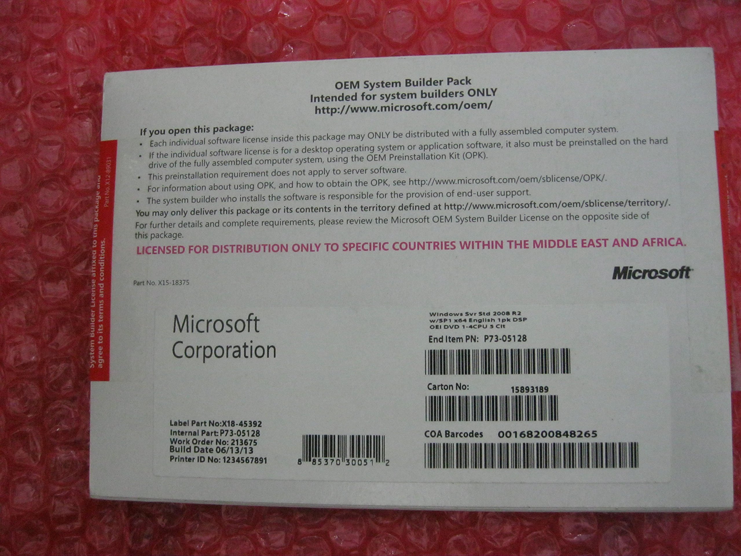 Microsoft Windows Server 2008 R2 Standard SP1 OEM (Old Packaging)
