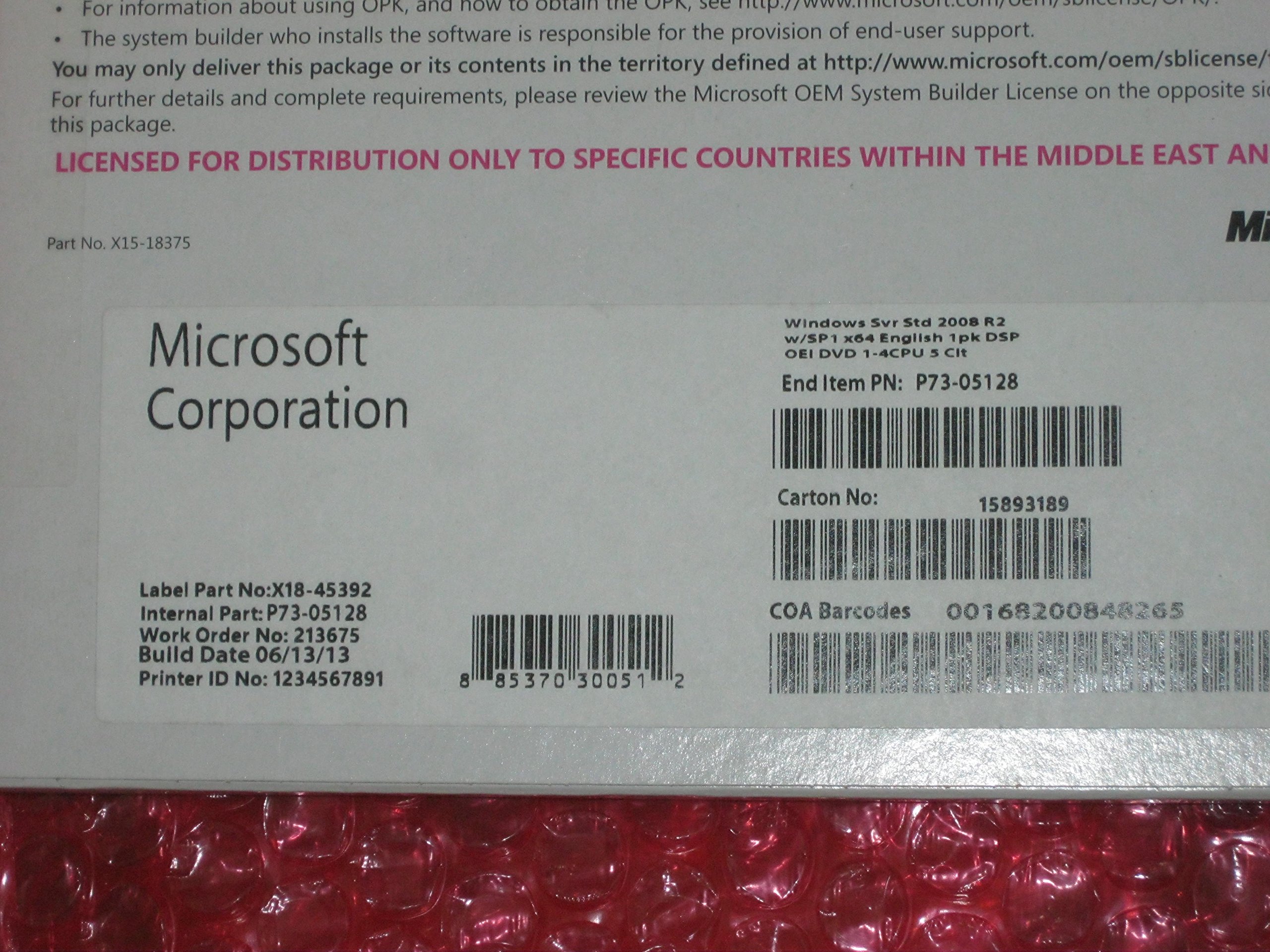 Microsoft Windows Server 2008 R2 Standard SP1 OEM (Old Packaging)