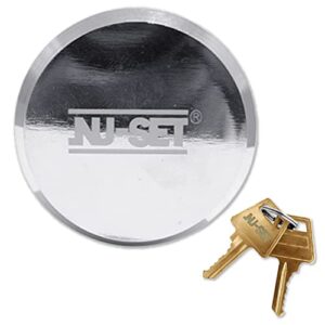 nu-set 2-7/8 inch heavy duty solid steel hockey puck padlock with hardened reinforced shackle for superior cut resistance.hidden shackle design resists pulling and prying, chrome finish, 5373-3