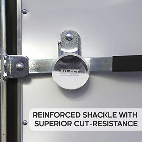 NU-Set 2-7/8 Inch Heavy Duty Solid Steel Hockey Puck Padlock with Hardened Reinforced Shackle for Superior Cut Resistance.Hidden Shackle Design Resists Pulling and Prying, Chrome Finish, 5373-3