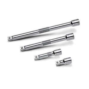 powerbuilt 4 piece extension bar set, 3/8 inch drive, socket extender bars, 1-3/4, 3, 6, and 8 inch, detent ball, grease rings, non-slip grip - 640844