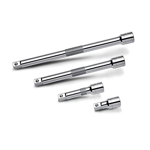 Powerbuilt 4 Piece Extension Bar Set, 3/8 Inch Drive, Socket Extender Bars, 1-3/4, 3, 6, and 8 Inch, Detent Ball, Grease Rings, Non-Slip Grip - 640844