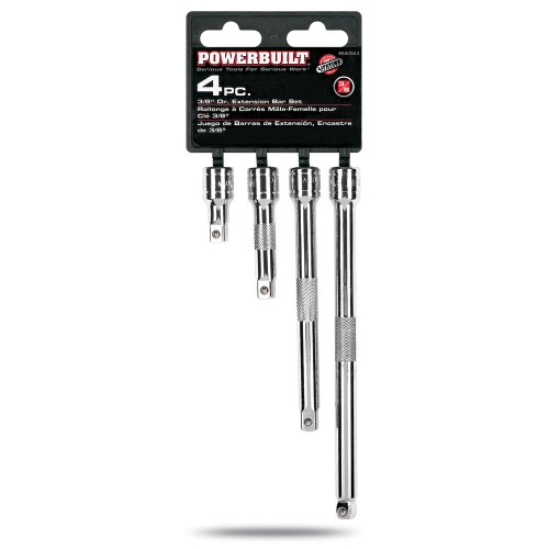 Powerbuilt 4 Piece Extension Bar Set, 3/8 Inch Drive, Socket Extender Bars, 1-3/4, 3, 6, and 8 Inch, Detent Ball, Grease Rings, Non-Slip Grip - 640844