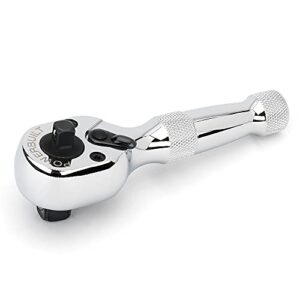 powerbuilt stubby ratchet, dual head ratchet, 1/4 inch and 3/8 inch drive, reversible switch, 72 tooth, small tight space - 640931
