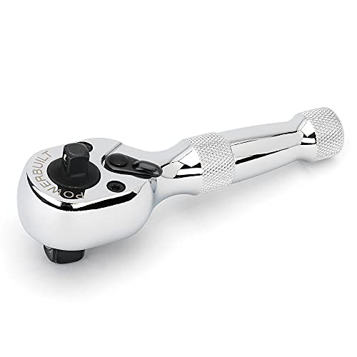 Powerbuilt Stubby Ratchet, Dual Head Ratchet, 1/4 Inch and 3/8 Inch Drive, Reversible Switch, 72 Tooth, Small Tight Space - 640931