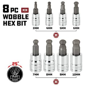 Powerbuilt 642403 Metric Wobble Ball Hex Bit Set, 8-Piece