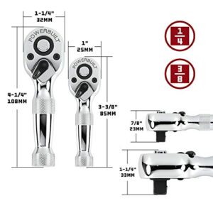 Powerbuilt 640927 1/4-Inch and 3/8-Inch Stubby Ratchet Set, 2-Piece,Silver