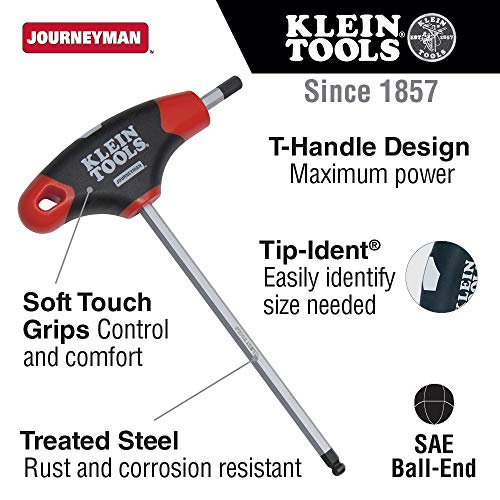 Klein Tools JTH6E11BE 3/16-Inch Ball End Hex Key with Journeyman T-Handle, 6-Inch