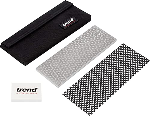 Trend Diamond Sharpening Stone Kit, 8 x 3 Inch Double Sided (300/1000 Grit) Bench Stone with Pouch, Cleaning Block & Non-Slip Mat, DWS/CP8/FC