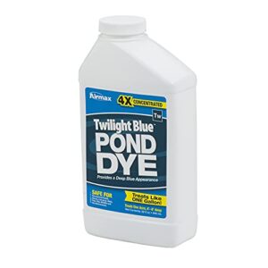 airmax twilight blue pond dye pond dye, 4x liquid concentrate, treats like 1 gallon, ecofriendly, clean & clear water, no mixing & easy to use, enhances natural color, treats up to 1 acre, 1 quart