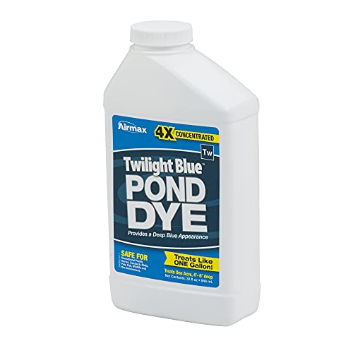 Airmax Twilight Blue Pond Dye Pond Dye, 4X Liquid Concentrate, Treats Like 1 Gallon, Ecofriendly, Clean & Clear Water, No Mixing & Easy to Use, Enhances Natural Color, Treats up to 1 Acre, 1 Quart