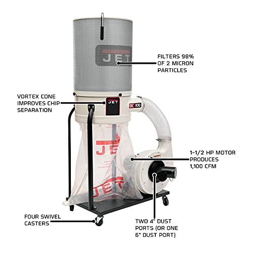 JET DC-1100VX-CK Vortex Cone Dust Collector, 2-Micron Canister Filter, 1100 CFM, 1Ph 115/230V (708659K)