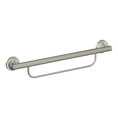 Moen LR2350DBN Home Care Bathroom Safety 24-Inch Grab Bar with Towel Bar, Brushed Nickel