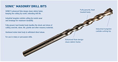 Century Drill & Tool 86812 Sonic Masonry Drill Bit, 3/16" x 3-1/2"