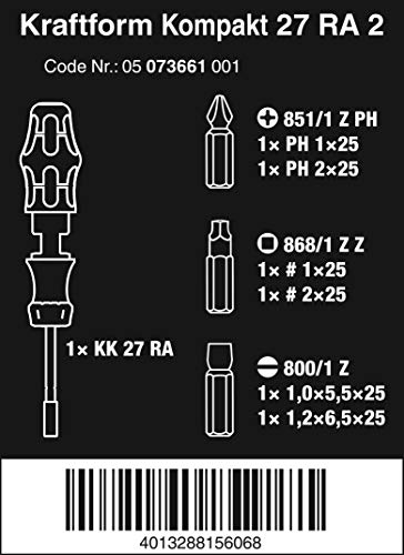 Wera 05073661002 Kraftform Kompakt 27 RA Slotted Ratcheting Screwdriver, 1/4" Head, MULTI