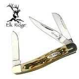 elk ridge - outdoors manual folding knife - gentleman's knife - stockman knife - 3.5-in closed, 2.75-in stainless steel blades, faux stag handle - edc - er-323i