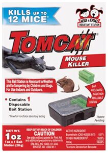 tomcat mouse killer, 1-pack (kid and dog resistant disposable mouse bait station)