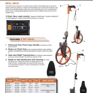 Keson RRT12 Top Reading Center Line Measuring Wheel with Handle Brake and Reset (Graduations: ft. & in.), 3-Foot