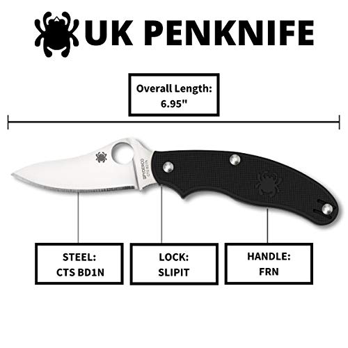 Spyderco UK Penknife Non-Locking Knife with 2.95" CTS BD1N Steel Drop-Point Blade and Black Lightweight FRN Handle - PlainEdge - C94PBK3