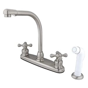 kingston brass kb718ax victorian high arch kitchen faucet with cross handle, brushed nickel