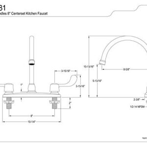 Kingston Brass KB781 Vista Kitchen Faucet with Blade Handles without Sprayer, 8-3/4-Inch, Polished Chrome