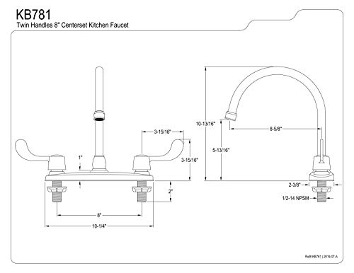 Kingston Brass KB781 Vista Kitchen Faucet with Blade Handles without Sprayer, 8-3/4-Inch, Polished Chrome