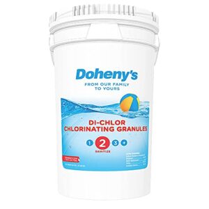 doheny's di-chlor granular chlorine | pro-grade 3-in-1 pool chlorine granules sanitizer, shock and algaecide! | fast-dissolving | highly-concentrated 56% available stabilized chlorine | 50 lb bucket