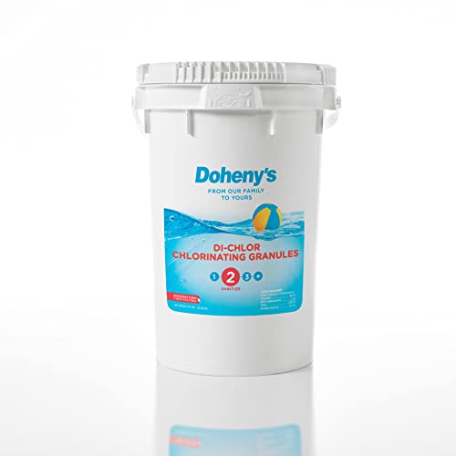 Doheny's Di-Chlor Granular Chlorine | Pro-Grade 3-in-1 Pool Chlorine Granules Sanitizer, Shock and Algaecide! | Fast-Dissolving | Highly-Concentrated 56% Available Stabilized Chlorine | 50 LB Bucket