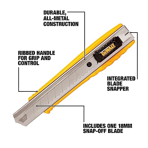 DEWALT Utility Knife, Heavy Duty Cutter with Snap-Off Blade, 18mm (DWHT10038)