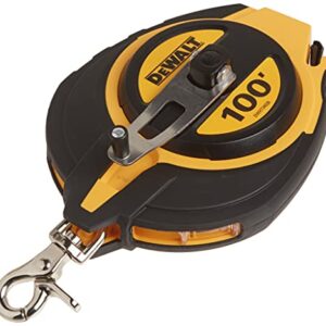 DEWALT Tape Measure, 100-Foot, Self-Lock, Solid Chrome Finish, Rubber Grip (DWHT34036L)