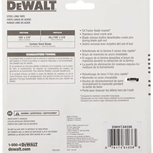 DEWALT Tape Measure, 100-Foot, Self-Lock, Solid Chrome Finish, Rubber Grip (DWHT34036L)