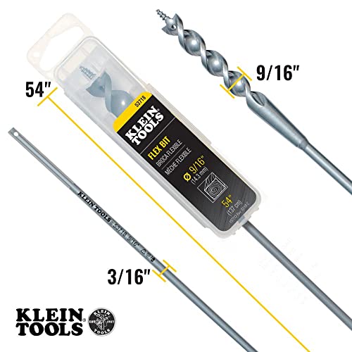 Klein Tools 53718 Flex Bit Auger with Screw Point, 9/16-Inch x 54-Inch Long Flexible Drill Bit / Fish Bit for Pulling Wire Behind Walls