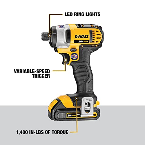 DEWALT 20V MAX* Cordless Drill Impact Driver Kit, 1/4-Inch (DCF885C2)