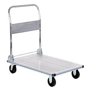 vestil aft-36-nm aluminum folding platform truck with single handle and 5" non-marking polyurethane casters, 600 lbs capacity, 36" length x 24" width x 8-3/8" height