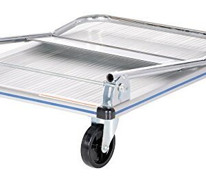 Vestil AFT-36-NM Aluminum Folding Platform Truck with Single Handle and 5" Non-Marking Polyurethane Casters, 600 lbs Capacity, 36" Length x 24" Width x 8-3/8" Height