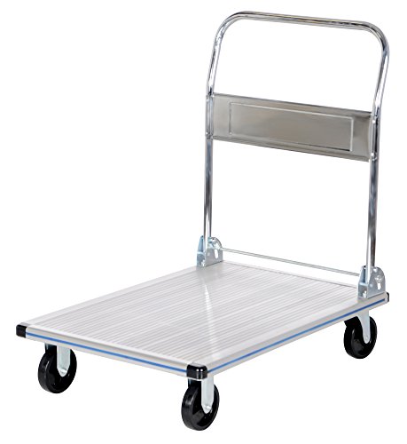 Vestil AFT-36-NM Aluminum Folding Platform Truck with Single Handle and 5" Non-Marking Polyurethane Casters, 600 lbs Capacity, 36" Length x 24" Width x 8-3/8" Height