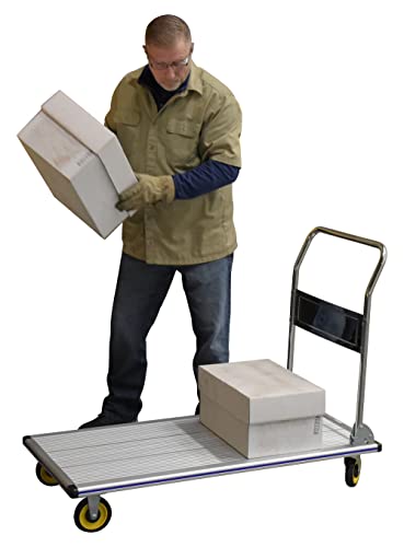 Vestil AFT-48-NM Aluminum Folding Platform Truck with Single Handle and 5" Non-Marking Polyurethane Casters, 600 lbs Capacity, 48" Length x 24" Width x 8-3/8" Height