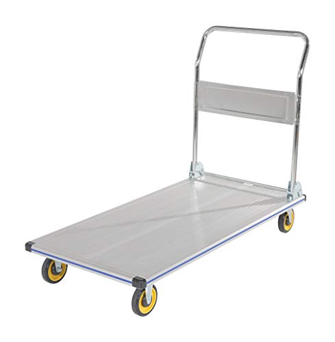 Vestil AFT-48-NM Aluminum Folding Platform Truck with Single Handle and 5" Non-Marking Polyurethane Casters, 600 lbs Capacity, 48" Length x 24" Width x 8-3/8" Height