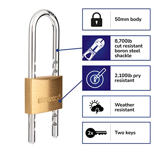 BRINKS - 50mm Commercial Solid Brass Keyed Padlock with Adjustable Shackle - Solid Brass Body with Boron Steel Shackle