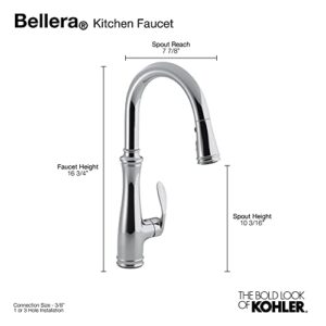 KOHLER Bellera Pull Down Kitchen Faucet, Kitchen Sink Faucet with Pull Down Sprayer, 3-Spray Faucet, Vibrant Stainless, K-560-VS