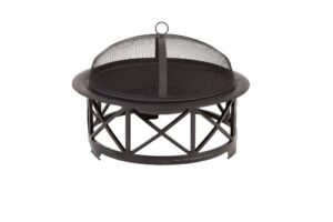 fire sense 60904 fire pit portsmouth decorative powder coated steel base wood burning portable outdoor firepit backyard fireplace included vinyl cover & screen lift tool - black - 30"