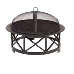 Fire Sense 60904 Fire Pit Portsmouth Decorative Powder Coated Steel Base Wood Burning Portable Outdoor Firepit Backyard Fireplace Included Vinyl Cover & Screen Lift Tool - Black - 30"