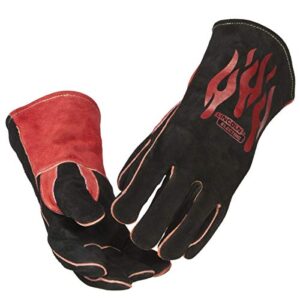 lincoln electric traditional mig/stick welding gloves | 14" lined leather | kevlar stitching | k2979-all, black, red