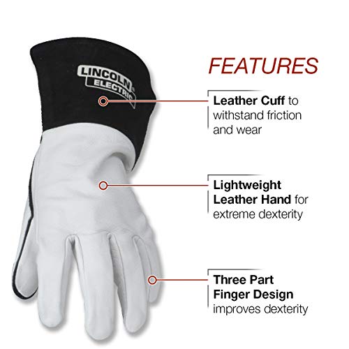 Lincoln Electric Grain Leather TIG Welding Gloves | High Dexterity | Medium | K2981-M,White, black