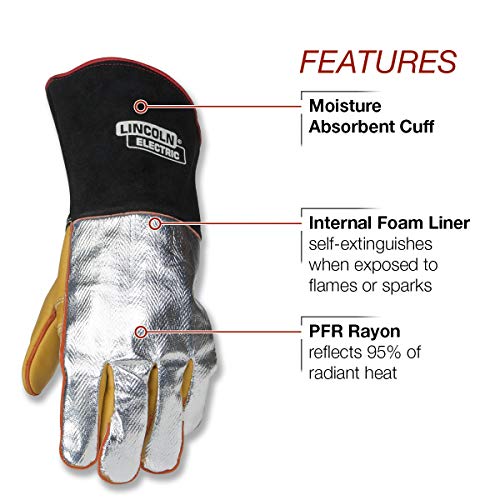 Lincoln Electric Heat Resistant Welding Gloves |Aluminized Reflective Hand | Large | K2982-L,Black, Yellow